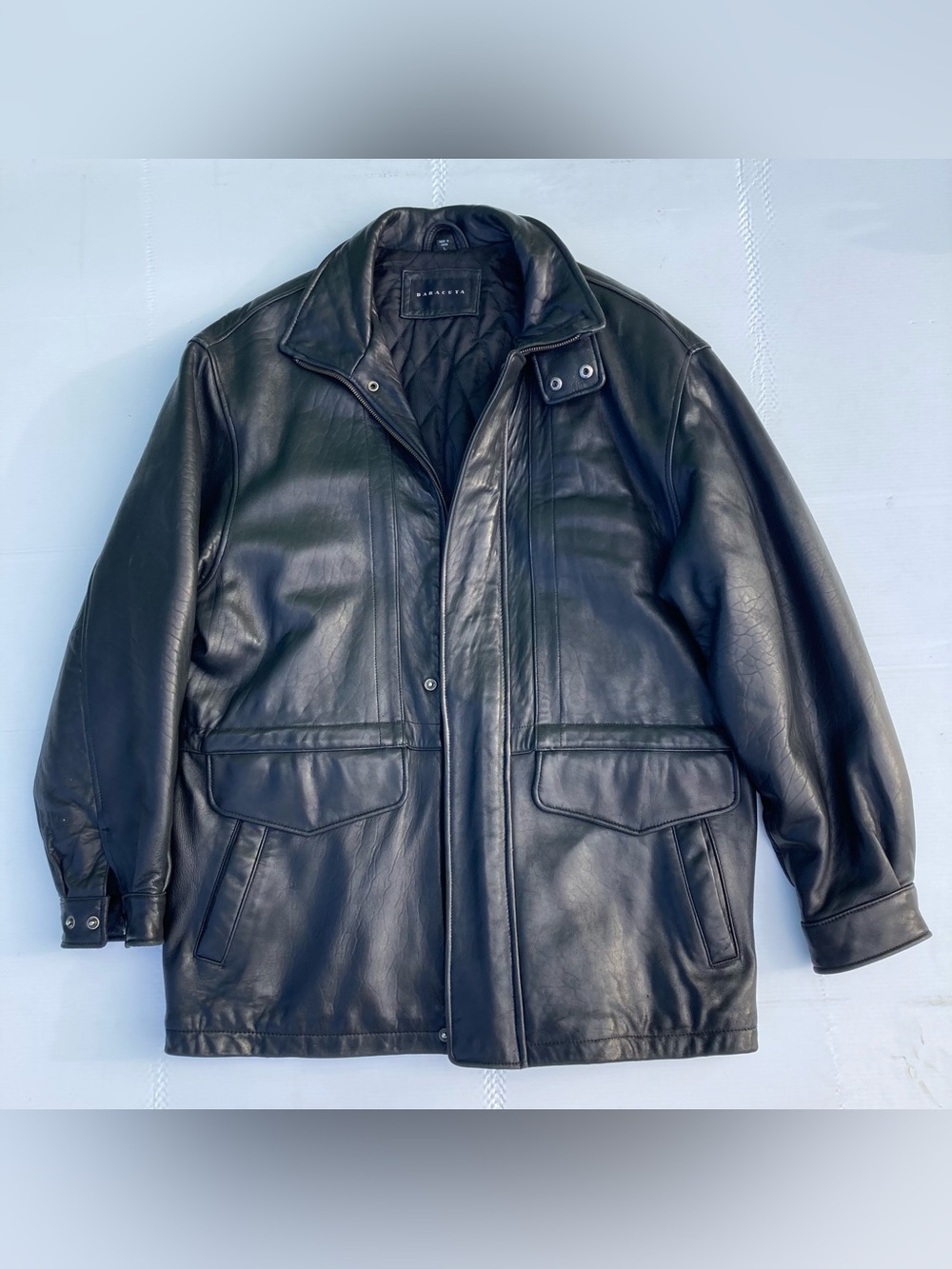 Baracuta Leather Jacket Men's Size Large Black Over Coat Bomber
